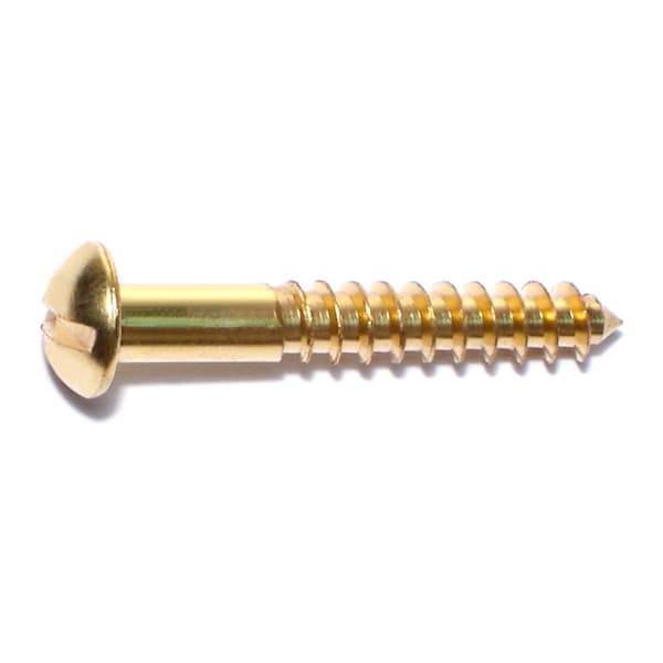 Midwest Fastener Wood Screw, #12, 1-1/2 in, Plain Brass Round Head Slotted Drive, 18 PK 61031 - main